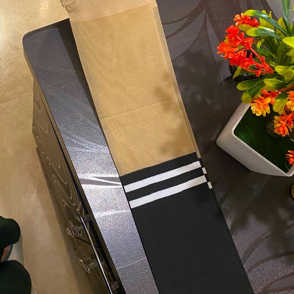 Black And Nude Patchwork Striped Pantyhose Stockings -NEW - Picture 6 of 7